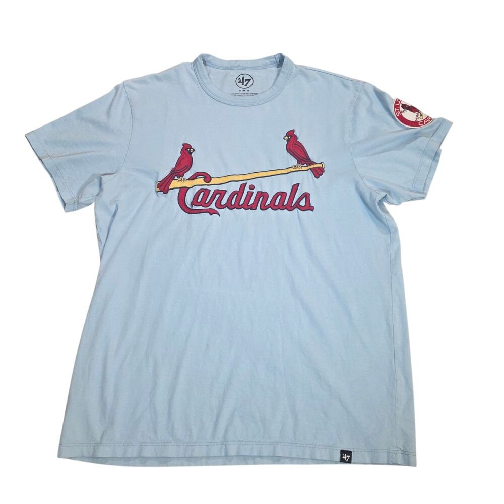 St. Louis Cardinals ‘47 Brand T-Shirt Men’s Medium Light Blue MLB Birds on Bat
